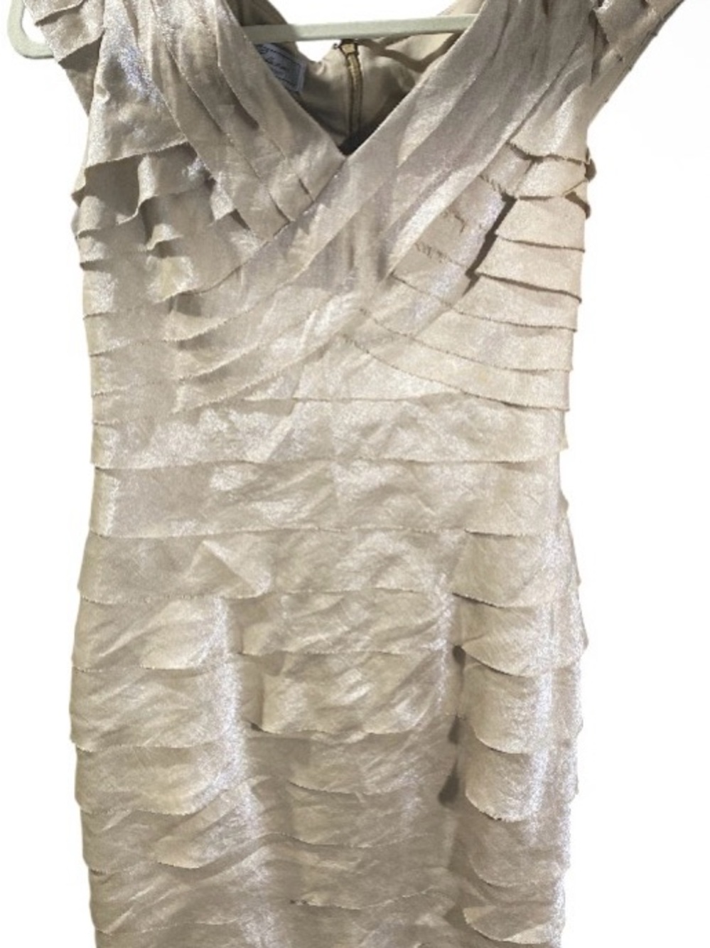 Dress Barn Shimmery Cream Ruffle Sheath Cocktail Dress